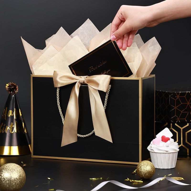 JMANNI Gift Bags, Large Gift Bags, 1Pcs Paper Gift Bag with 2 Tissue Paper and 1 Greeting Cards, Present Bags with Handles for Women Girls Bridesmaid Birthday Valentines Wedding Party (Golden-Black) - Image 5